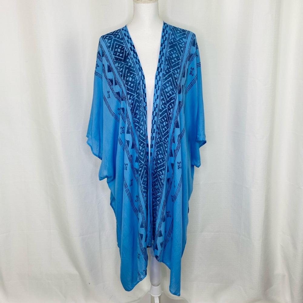 New Steve Madden Blue Aztec Print Kimono Coverup
